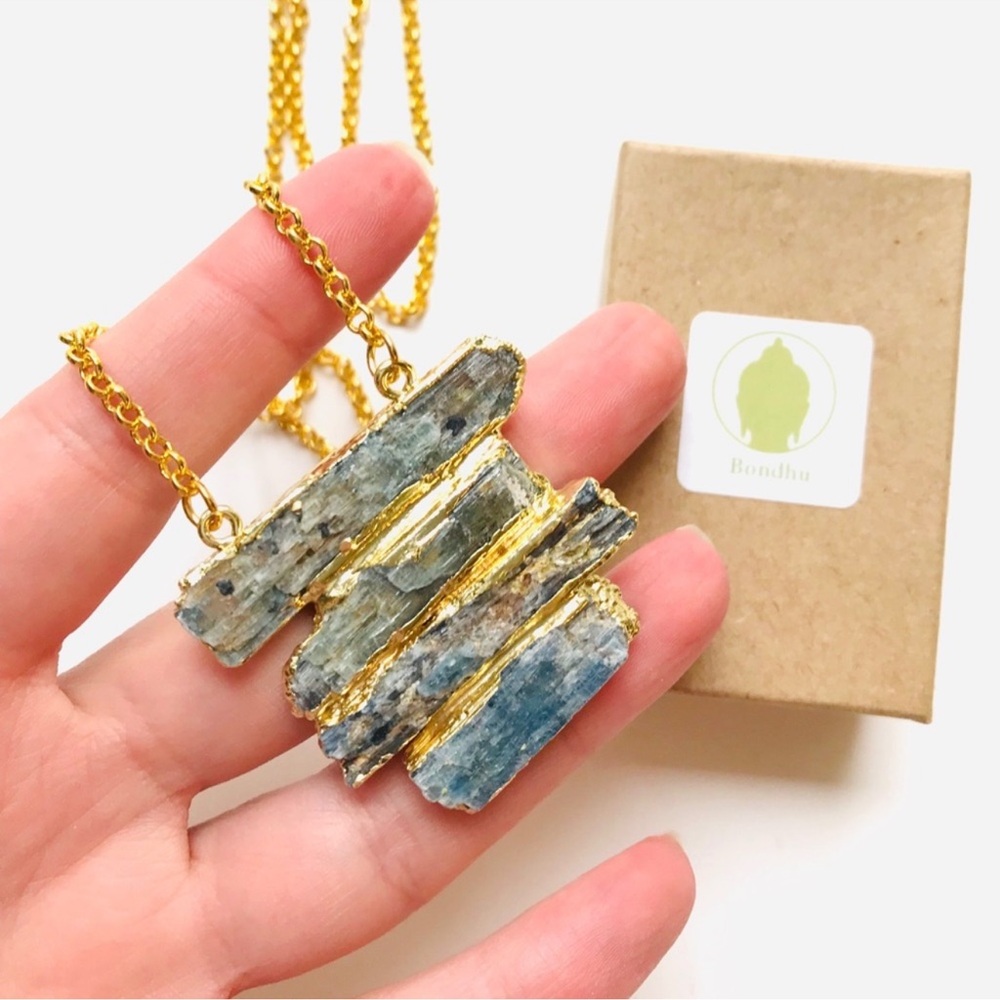 Bondhu Raw Kyanite stone Crystal Slab Necklace NIB
